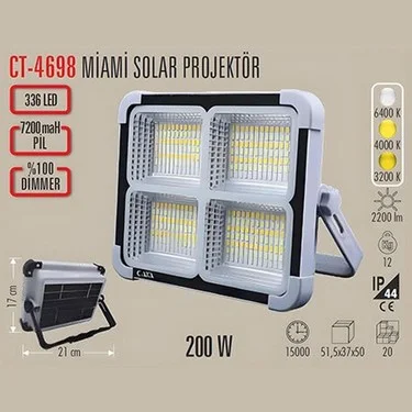 CATA CT-4698 200W Solar LED Projektör - Güneş Enerjili Aydınlatma